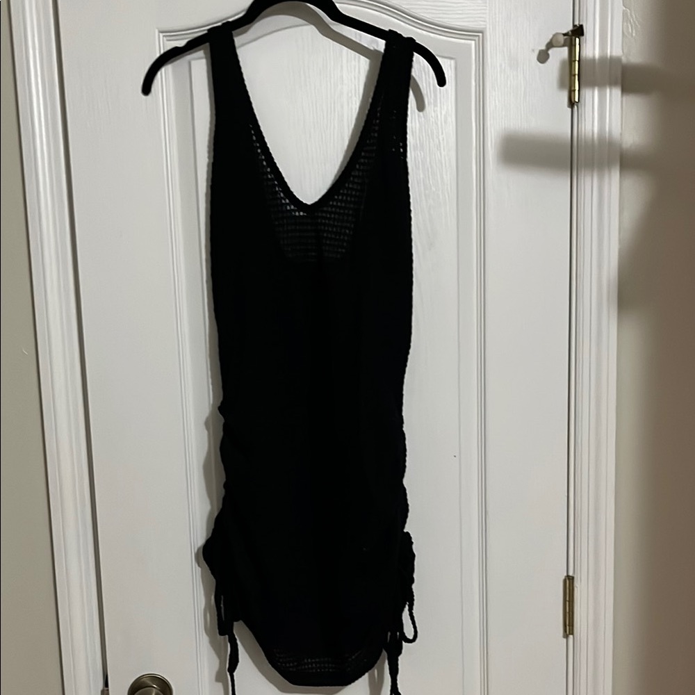 SHEIN Black Ruched Sleeveless Tank Swim Coverup